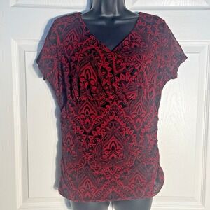 Y2K Apt 9 Shirt Women Petite L Red Black Geometric Babydoll Whimsigoth Fairy Top